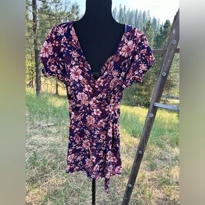 Bobeau - Floral Cap Sleeve Wrap Dress